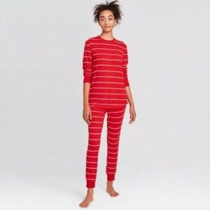 Wondershop Mix & Match Family Sleep Red Striped Thermal Waffle Long John PJ Set.